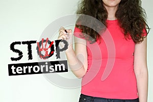 Stop terrorism concept. a girl