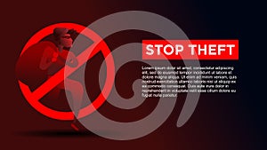 Stop theft. thief inside stop icon. business metaphor for stop cyber criminal movement vector illustration