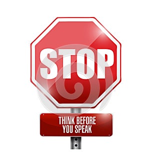 Stop think before you speak sign illustration