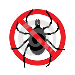 Stop ticks sign. Prohibitory symbol. Template for use in medical agitation. Vector illustration, flat icon.