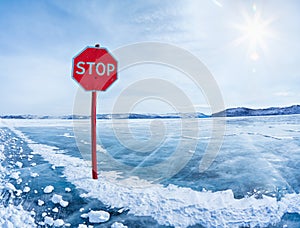 Stop traffic sign on Baikal