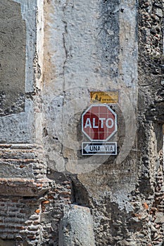 Stop traffic sign in La Antigua, Guatemala
