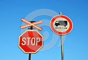 Stop, Train, Truck - transport road signs