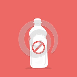 Stop using plastic products set, stop using plastic bottles, stop using plastic bags, stop using plastic straws on red background