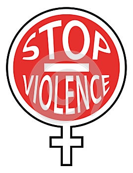 Stop violence against women. Red icon.