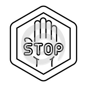 Stop violence black line icon. Protection of victims of bullying concept. Isolated vector element. Outline pictogram for web page