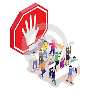 Stop violence protest, flat vector isometric illustration.