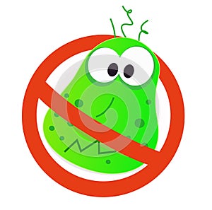 Stop virus - green virus in red alert sign