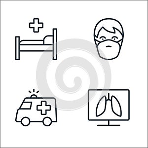 stop virus line icons. linear set. quality vector line set such as lungs, emergency, mask photo