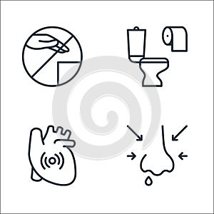 stop virus line icons. linear set. quality vector line set such as runny nose, pain, diarrhea