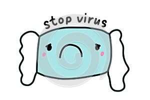 Stop virus protection mask hand drawn vector illustration in cartoon comic style health care
