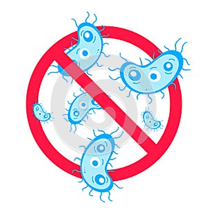 Stop viruses and bad bacterias or germs prohobition sign.