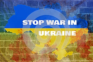Stop war in Ukraine.Map of Ukraine on fire because of the war.