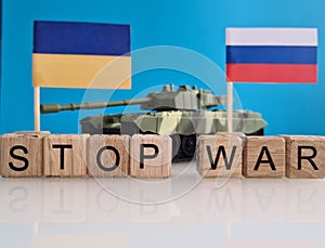 Stop war Ukraine Russia and military tank