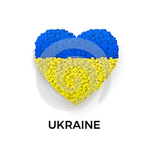 Stop The War in Ukraine template. Blue and yellow Ukraine flag in heart silhouette. Concept of freedom and peace. Stop war and