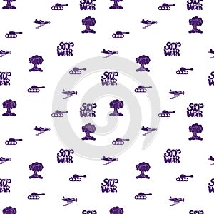 STOP WAR - vector seamless pattern of inscription doodle handwritten on theme of world peace. Anti-war background