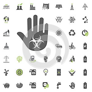 Stop warning icon. Eco and Alternative Energy vector icon set. Energy source electricity power resource set vector.