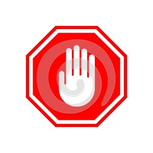 Stop Warning Sign with hand symbol. Isolated Vector Illustration