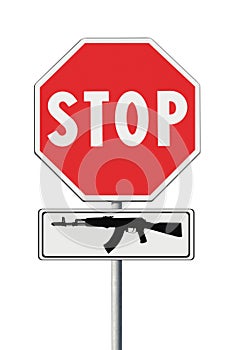 Stop weapons concept image on road sign