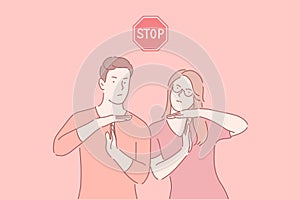 Stop working, time break gesture, timeout signal concept