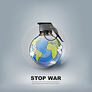 Stop world war concept advertisement, no war in form of hand grenade bomb, vector illustration