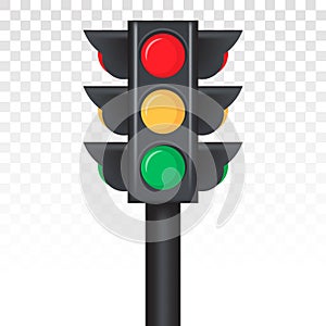 Stoplight / Traffic control light sign vector icon for apps and websites with signal red, yellow and green on a transparent