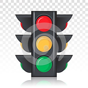 Stoplight / Traffic control light sign vector icon for apps and websites with signal red, yellow and green on a transparent