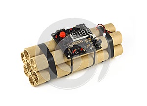 Stopped time bomb isolated on white