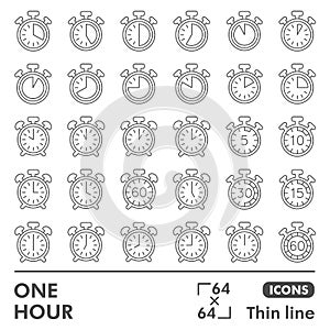 Stopwatch and alarm clock line icon set, timing symbols collection or sketches. Timer, chronograph thin line linear