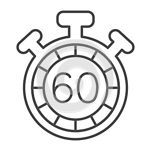 Stopwatch with buttons, 60 seconds, timer, chronometer thin line icon, time concept, clock vector sign on white