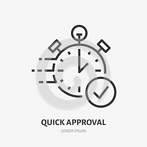 Stopwatch, clock flat line icon. Fast money transaction concept sign. Thin linear logo for financial services, quick