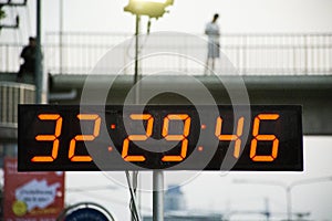 Stopwatch or digital timer for timer runner running in charity event and marathon race run