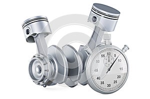Stopwatch with engine pistons, 3D rendering