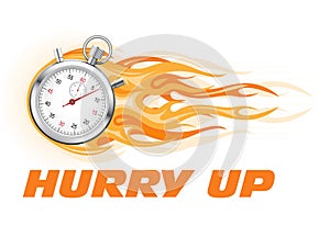 Stopwatch in flame - hurry up banner