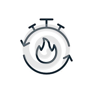 Stopwatch with Flame Line Icon. Burn Calories Concept Linear Pictogram. Metabolism, Burn Kcal, Lose Weight Outline Icon