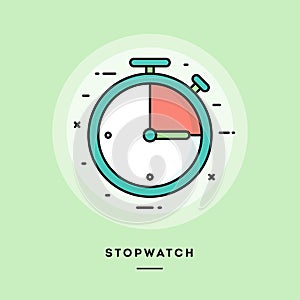 Stopwatch, flat design thin line banner.
