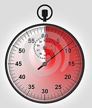 Stopwatch front view with time in red