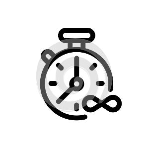 Stopwatch icon with an infinity icon. Vector icons on a white background. Trendy linear icon. Icon for website and print. Logo, em