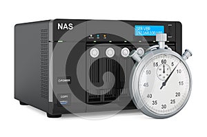 Stopwatch with NAS network-attached storage, 3D rendering photo