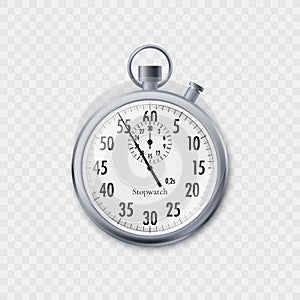 Stopwatch in realistic style. Classic metal stopwatch. Vector illustration