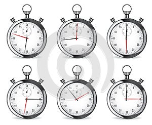 Stopwatch. Set of chrome clocks
