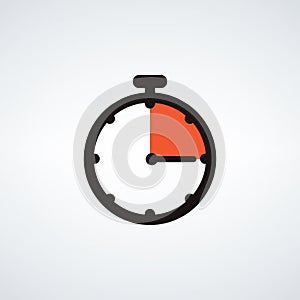 Stopwatch or timer icon, 15 seconds. Chronometer, deadline time interval sign. Time measurement Stock vector