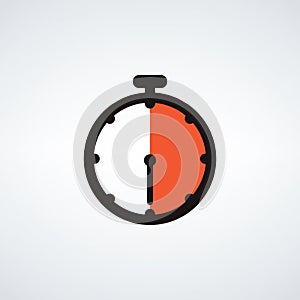 Stopwatch or timer icon, 30 seconds. Chronometer, deadline time interval sign. Time measurement Stock vector