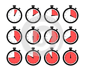 Stopwatch. Timer. Set of stopwatch icons with different time interval