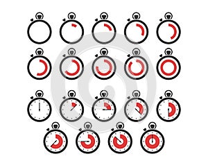Stopwatch, Timer Vector Icon Set in Glyph Style
