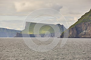 Stora Dimun dramatic island in Faroe archipelago. Atlantic ocean