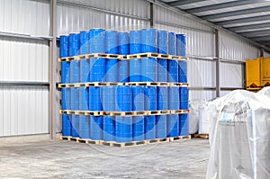 storage of barrels in a chemical factory - logistics and shipping