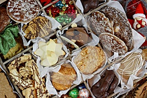 Storage Box with Christmas Cookies, Christmas Ornaments and Gift Tags