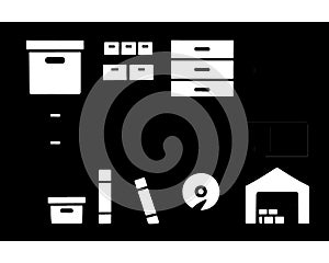 Storage boxes drawers books cd and warehouse vector