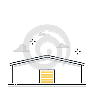 Storage building related color line vector icon, illustration